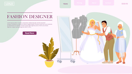 Fashion designer website template cartoon vector illustration