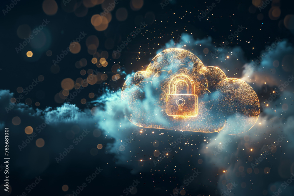 Poster a cloud with a lock on it. concept of security and protection