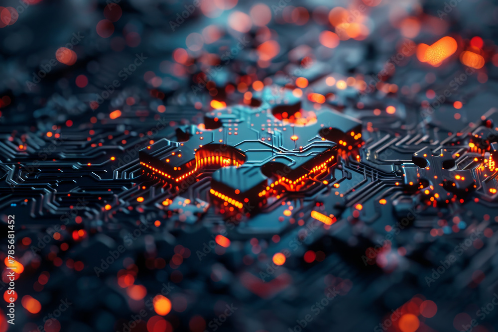 Poster A jigsaw puzzle with a blue background and a colorful design. The puzzle pieces are scattered all over the image, creating a sense of chaos and disarray