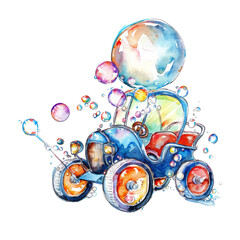 Bubblegum Balloon Ride: Watercolor Car Adventure in the Sky