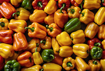 red, green and yellow peppers background colorful fresh vegetables