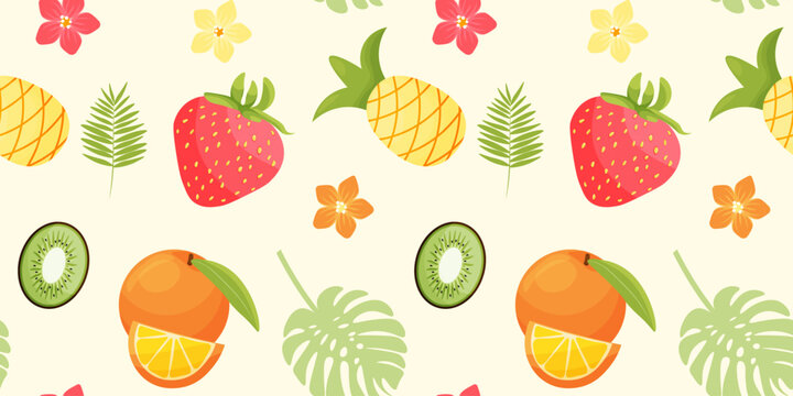 Seamless pattern with summer fruits . Fruit mix design for fabric and decor. vector