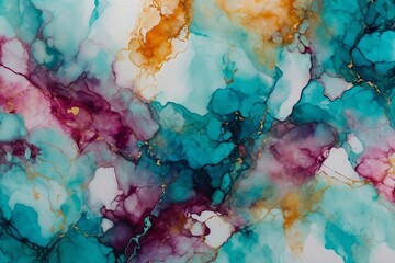 alcohol ink ripples in teal and pink colors, background with strong paint texture