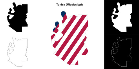 Tunica County (Mississippi) outline map set - obrazy, fototapety, plakaty