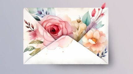 Minimalistic Watercolor Floral Envelope Illustration Generative AI