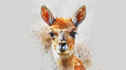 Adorable Watercolor Llama Calf on White Background Generative AI