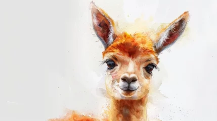 Foto auf Alu-Dibond Adorable Watercolor Painting of a Baby Llama on a Clean Background Generative AI © Alex