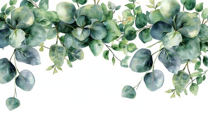 Vibrant Watercolor Eucalyptus Foliage for Wedding Invitations Generative AI - obrazy, fototapety, plakaty