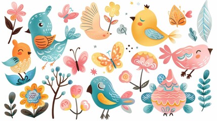 A whimsical assortment of cute isolated flying  AI generated illustration