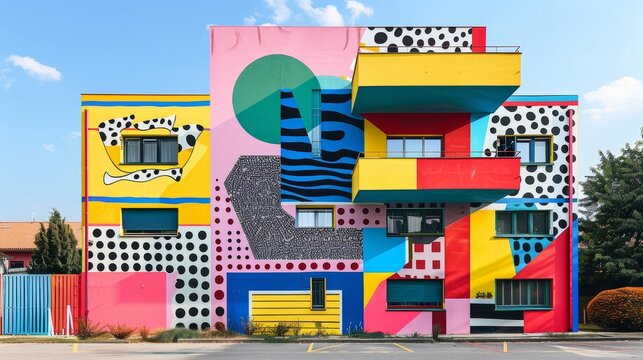 Memphis style architecture with bold patterns   AI generated illustration