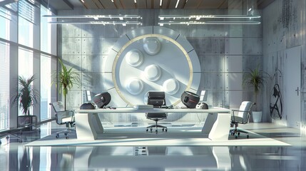 Surreal elements in a futuristic office scene   AI generated illustration