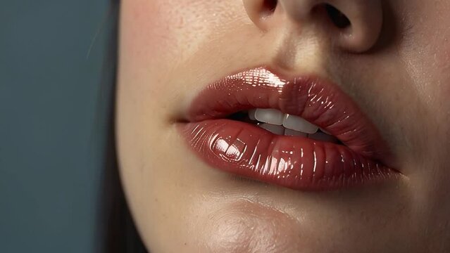 Beautiful women's lips with gloss close up 