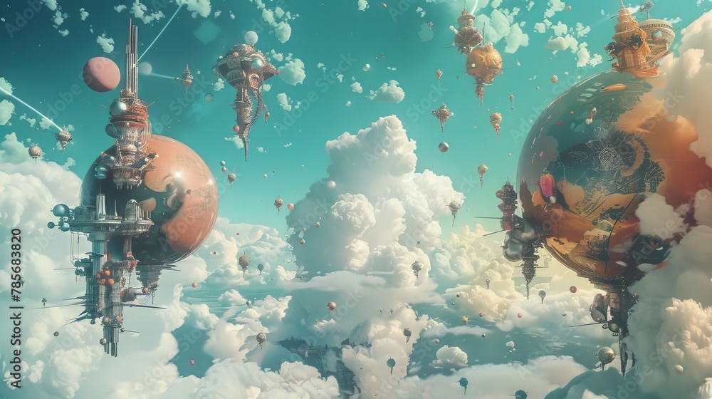 Aufkleber Surreal objects floating in a dreamscape   AI generated illustration