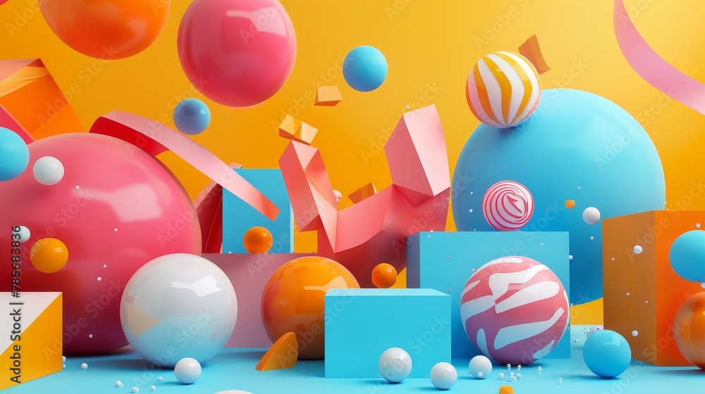 Poster Surreal shapes creating a sense of joy and wonder   AI generated illustration