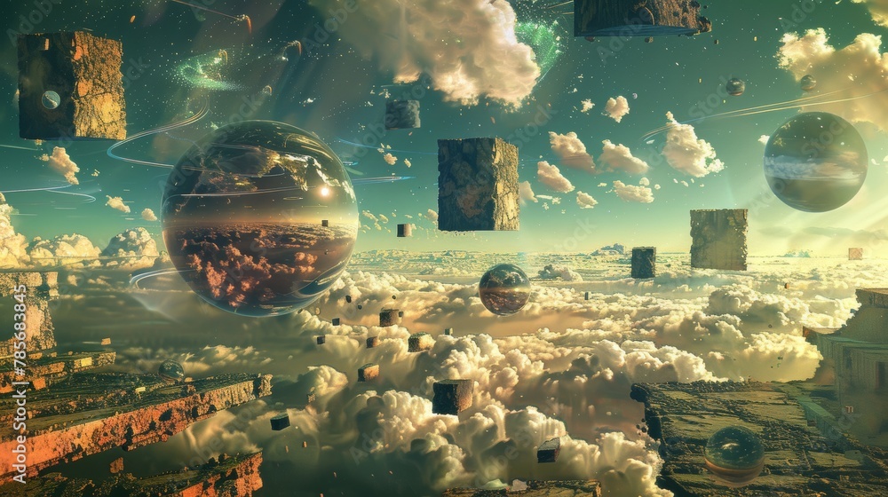 Aufkleber Surreal objects floating in a dreamscape  AI generated illustration