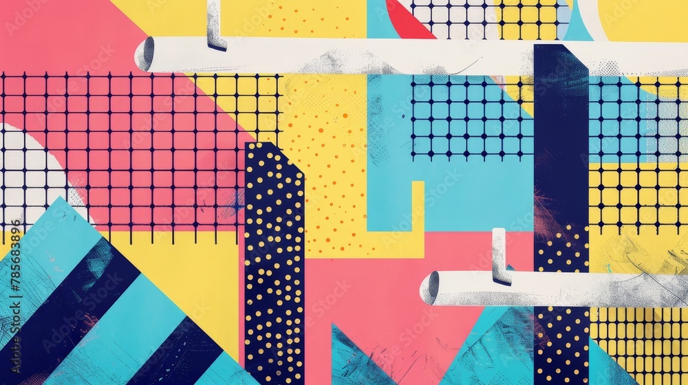 Aufkleber track spikes and hurdles hovering in an abstract memphis-style pattern ai generated illustration