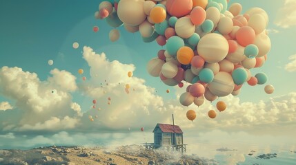 Surreal objects creating a sense of happiness and wonder  AI generated illustration - obrazy, fototapety, plakaty