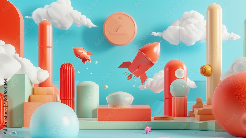 Poster vibrant 3d artwork of isolated flying objects in a startup-inspired setting ai generated illustratio