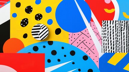 Vibrant colors and abstract shapes in a Memphis style composition   AI generated illustration