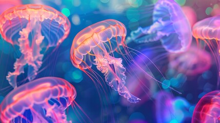 Vibrant jellyfish with propellers   AI generated illustration - obrazy, fototapety, plakaty