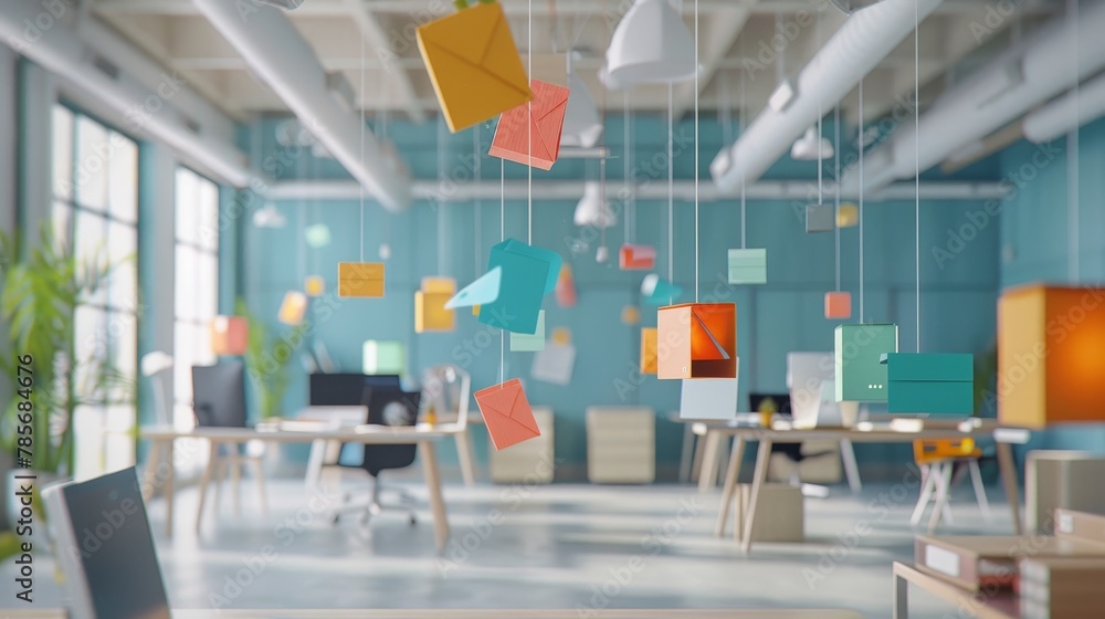 Poster Virtual office space with floating objects   AI generated illustration
