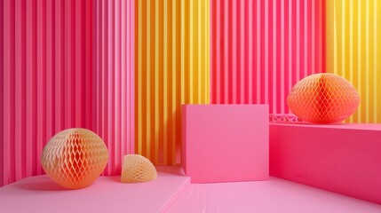 Vibrant shades of pink and yellow in a 3d composition   AI generated illustration