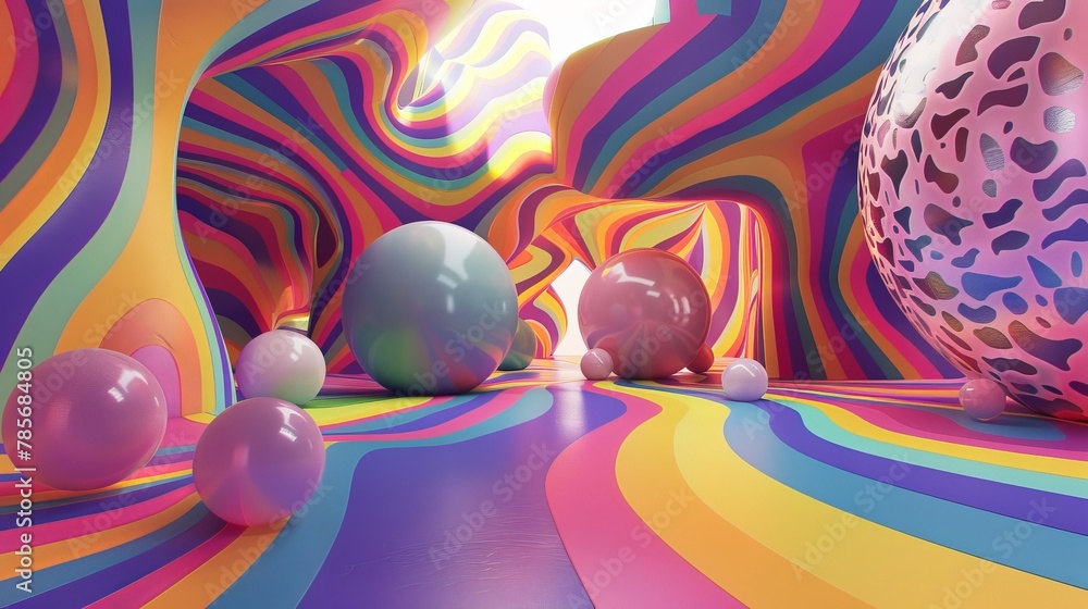 Aufkleber whimsical 3d interpretation of levitating objects in a psychedelic color scheme ai generated illustr