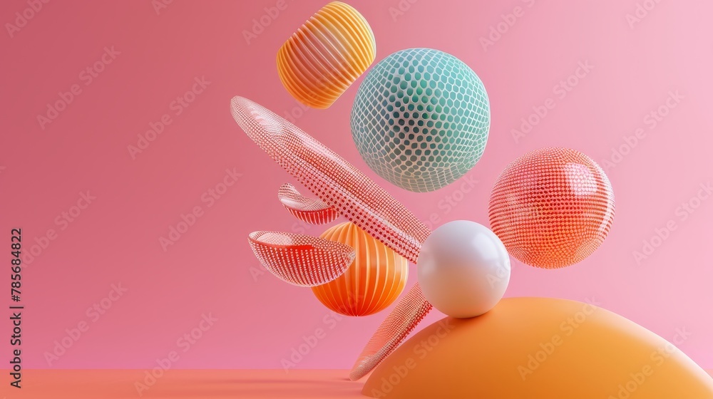 Poster whimsical 3d interpretation of levitating shapes in a psychedelic color scheme ai generated illustra