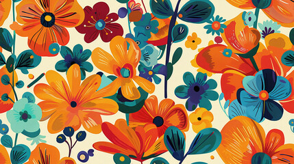 seamless colorful flowers illustration pattern, hand painting style