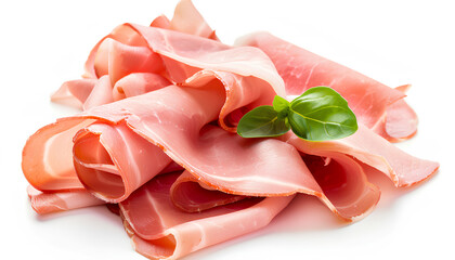 Delicious ham slices isolated on white background