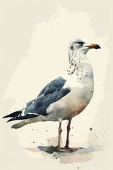 Obraz premium Minimalist Watercolor Seagull Illustration for Children's Book Generative AI