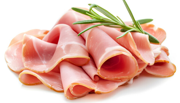 Delicious ham slices isolated on white background