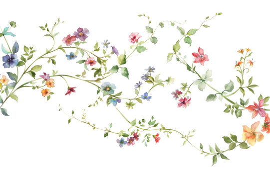 Watercolor Floral Vines and Butterflies: Delicate Nature Art Collection