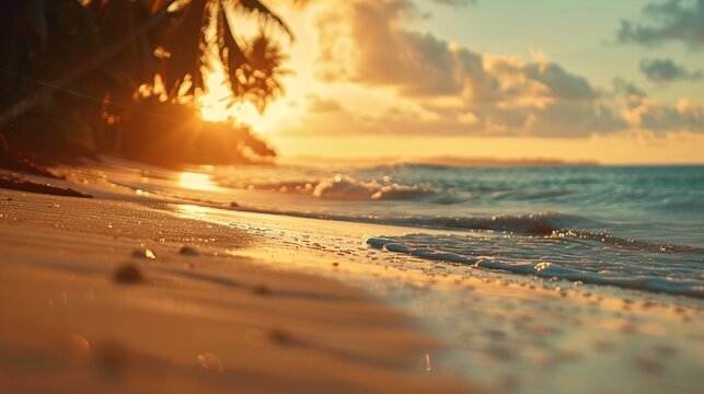 Softly focused view of a deserted tropical beach at sunset 01