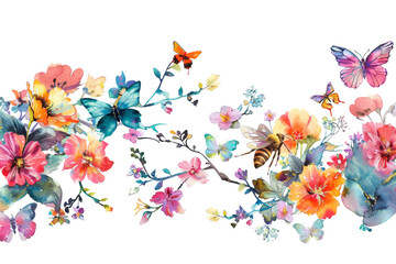 Watercolor Floral Vines and Butterflies: Delicate Nature Art Collection