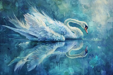 Impressionist Swans on a Serene Blue Water Canvas