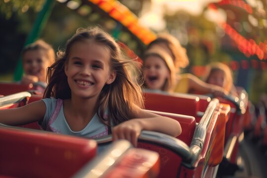 Girl having fun on a roller coaster