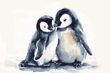 Minimalist Watercolor Penguin Illustration for Children's Book Generative AI