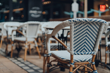 Outdoor chairs and tables of a restaurant.