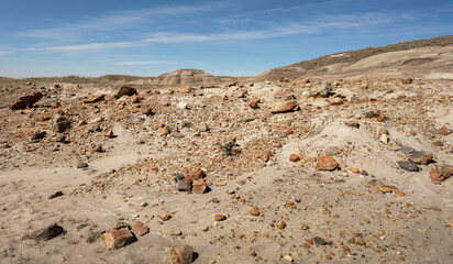Rocky ground in the badlands of Red Rock Coulee near Seven Persons, Alberta, Canada