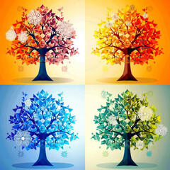 Geometric Trees Depicting Four Different Seasons