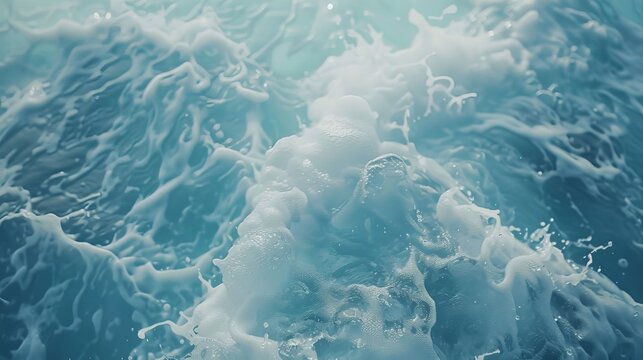 Captivating footage of water surface in super slow motion, set against a light blue background, highlighting fluid motion