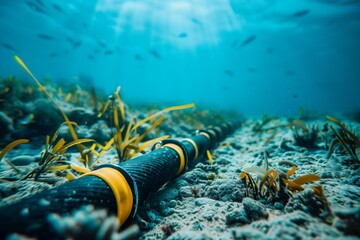 Seabed pipeline amidst marine flora and fauna