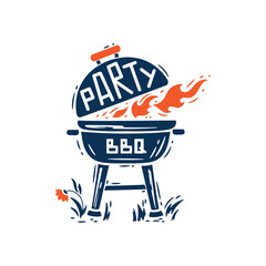BBQ Time. Grill Barbecue Party. Portable Charcoal Grill with Fire Flame. Vector illustration