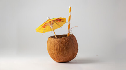 Fototapeta na wymiar Cocktail in coconut on a white background, Generative AI