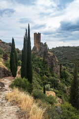 Ruins of the medieval castle of Lastours, in the Cathar region of southern France - 785692453
