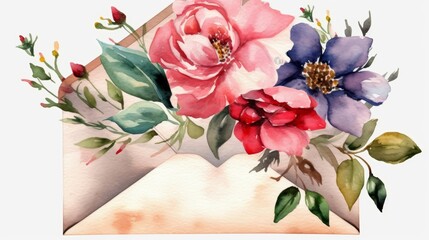 Watercolor Floral Envelope Art Generative AI