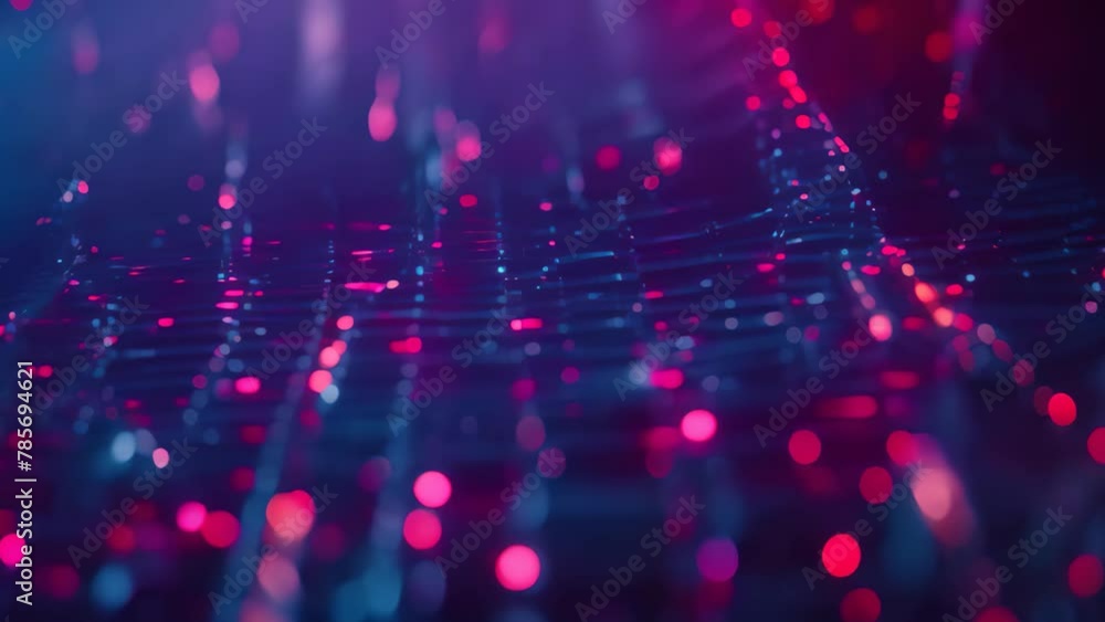 Poster this photo captures a lively scene with a blue and red background adorned with a multitude of dots, 