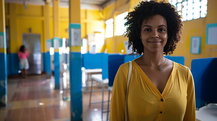 Elegante e carismática jovem afro votando nas eleições,  cidadania democracia política eleitoral votação eleitor