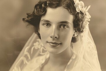 Vintage wedding portrait of a young woman, her eyes filled with love and anticipation as she embarks on the journey of marriage 03